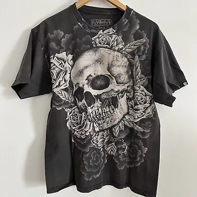 Silver Star Affliction Skull Grunge Punk Emo Style Shirt MallGoth Y2K Men’s Sz L • $15.50