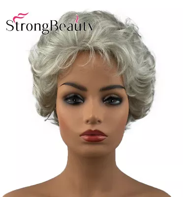 Women Lady Mommy Grandmother Short Curly Wigs Gray White Layered Elegant Wigs • $20.99