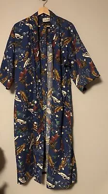 Sears Roebuck Mens Bathrobe 100% Cotton Golf Theme Robe Blue Vintage Made In USA • $29.99