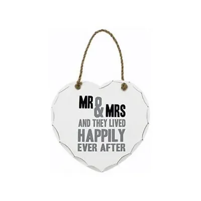 New Mr & Mrs Hanging Wooden Heart Shaped Plaque Sign Home Decoration Wall Gift • £0.99