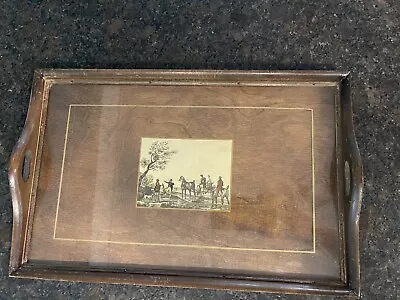 Vintage Wood Serving Tray With Handles 11X17 With Horse Scene • $23.99