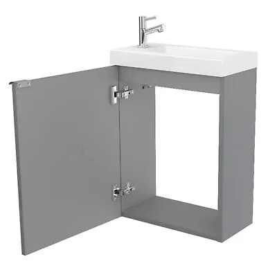 Cloakroom Basin Cabinet Gloss Grey Wall Mounted (W)436mm (H)550 GoodHome Imandra • £49.95