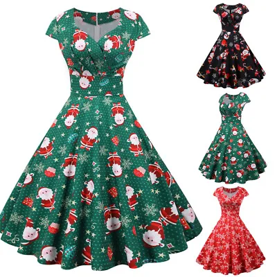 $15.99 • Buy Womens Summer Christmas Dress Rockabilly Party Skater Swing Dresses Plus Size