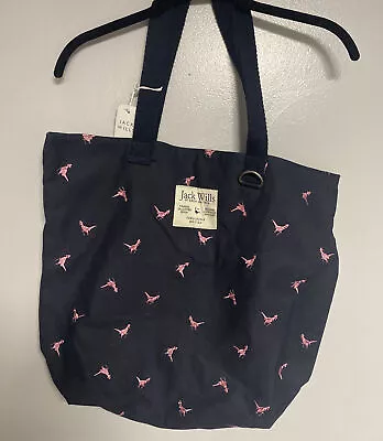 Jack Wills Black Canvas Tote Bag Beach Shopping Bag Pink Pheasant  • £27.98