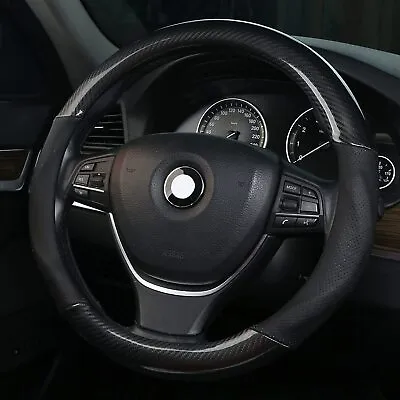 $34.99 • Buy Carbon Fiber 38CM 15  Car Steering Wheel Cover Black Leather Universal Protector