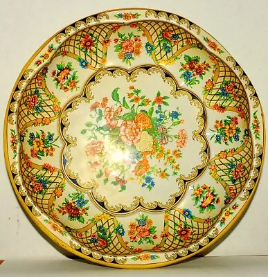 Daher Decorated Tin Floral Scalloped Round Metal Tray/Bowl 1971 Made In UK • $10