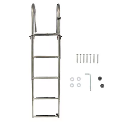 4 Step Pontoon Boat Ladder Stainless Steel Folding Telescoping Swim Deck Ladder • $96.44