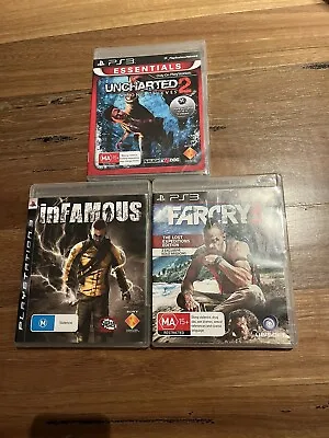 PlayStation 3 Video Game Bundle Infamous Farcry 3 Un Chartered 2 • $20