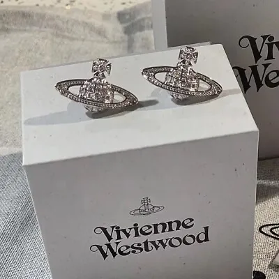 Vivienne Westwood Bas Relief Crystal Orb Silver Earrings With Gift Box Girls • $22.95