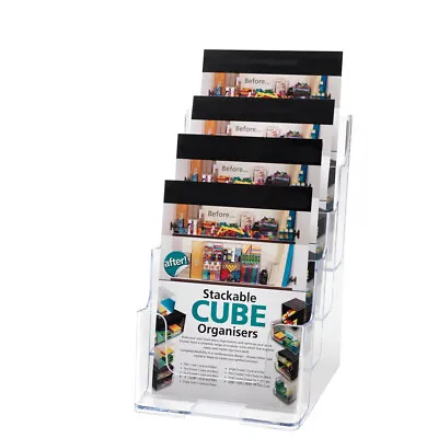 Clear Multi-Tier Leaflet And Brochure Holder - Portrait - 4 Pockets A5 • £15