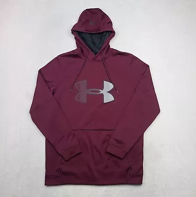 Under Armour Cold Gear Men's Hoodie Size M Wine Red Loose Fit Fleece Lined EUC • $12.99