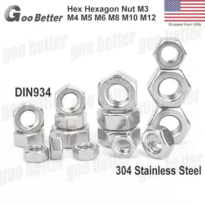 10-100x M3 M4 M5 M6 M8 M10 M12 HEXAGON NUTS DIN 934 STAINLESS STEEL HEX FULL NUT • $4.22