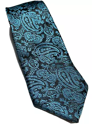 Adrienne Vittadini Blue Paisley On Black Hand Made 100% Silk Mens Skinny Necktie • $9.95