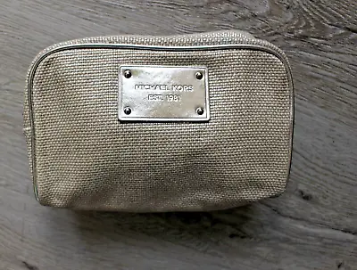 Michael Kors Rare Vintage Beige Shiny Make Up Cosmetic Travel Pouch Logo • £39.99