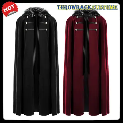 Mens' Retro Medieval Hooded Cape Renaissance Robe Viking Cloak Halloween Costume • $53.09