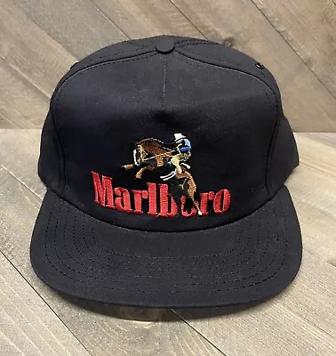 Vintage Marlboro SnapBack Trucker Hat Cap Cowboy Bucking Horse Rodeo Black • $35