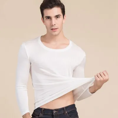 $19.80 • Buy Men 100% Mulberry Silk Long Sleeve T Shirt Tee Underwear Scoop Neck Thermal Tops