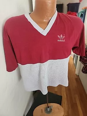 Vintage 70's Belly T-shirt Adidas Xl V-neck Mesh 80's Gray Red  Mens • $18.99