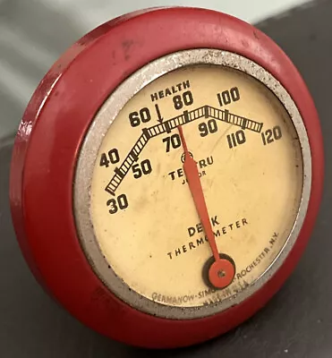 Vintage Tel-tru Junior Rare Red Desk Thermometer Germanow Simon Rochester Ny Usa • $34.99