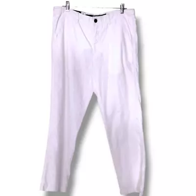 Marc Anthony Mens Pant Sz 34x33 White Linen Blend Slim Fit NEW • $39