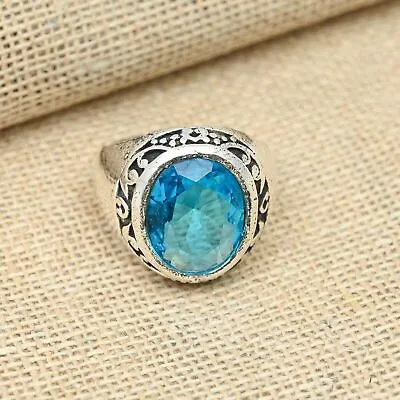 Blue Topaz Men's Ring Solid 925 Sterling Silver Statement Ring All Size R164 • $18.89