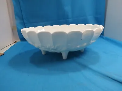 MID CENTURY MODERN Indiana White Milk Glass Oval Footed Garland Fruit Bowl • $6.75