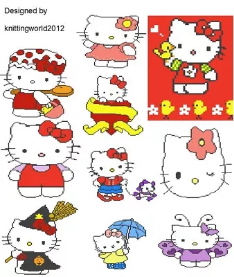 Hello Kitty 2 Intarsia Knitting Patterns • £6.50