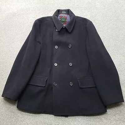 J.CREW Jacket Adult Large Black Bayswater Peacoat Wool Double Breast Quilt Lined • $63.19