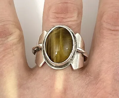 Mens Large Sterling Silver Tiger’s Eye Ring Sz 12.5 • $95