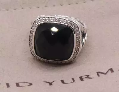 David Yurman Women's Silver 14mm Albion Ring Black Onyx Diamonds Sz 7 Pre-owned • $139.95