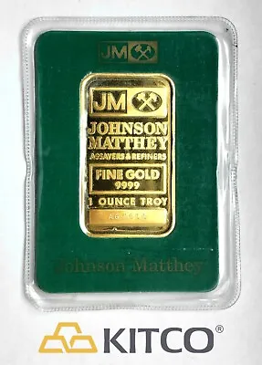 Vintage Johnson Matthey 1 Oz Fine Gold Minted Bar 9999 Green Assay Card #A 67211 • $2600