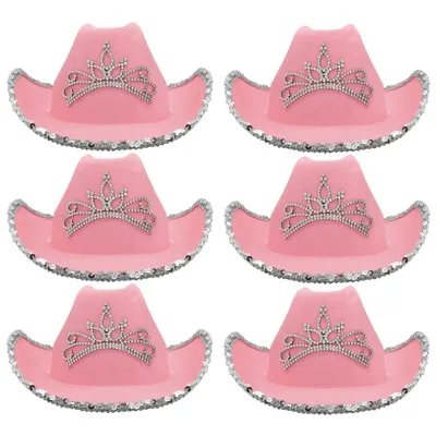 Packs Of Pink Cowboy Hat With Tiara Cowgirl Wild West Hen Party Fancy Dress Lot • £59.99