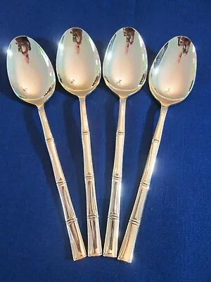 SET 4 SOUP PLACE SPOONS! Vintage COSMOS Stainless: CSM52 GOLD BAMBOO Pattern EXC • $30
