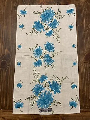 Vintage Linen Tea Towel Daisy Turquoise Blue Aqua Flower Floral Parisian Prints • $22