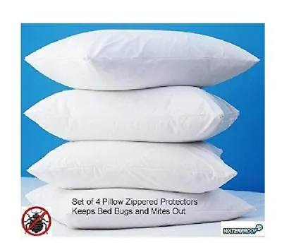 4 Pack Zippered Vinyl Pillow Covers Protects Against Bed Bugs & Dust Mites  • $12.99