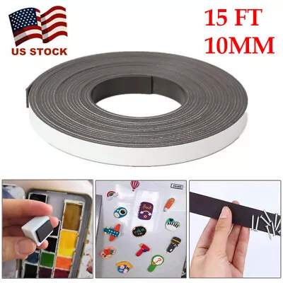 15Ft 10MM Rubber Magnetic Strip Tape Self Adhesive Flexible Magnetic Stripe • $10.89