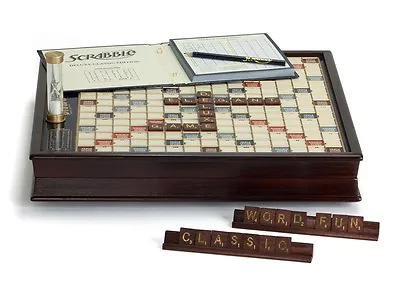 Scrabble Deluxe Edition With Rotating Wooden Game Board Turntable Lazy Susan New • $119.95