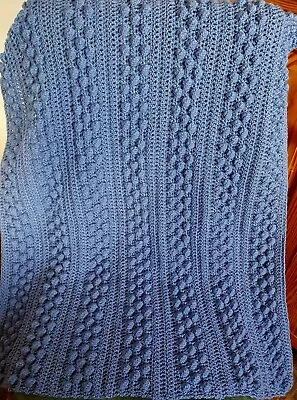 Baby Blanket Crochet Hand Made. Bobbled Denim Coloured. • £17.99
