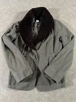 J Crew Collection Womens Fatigue Utility Jacket Faux Fur Collar Green Size 2 • $47.49