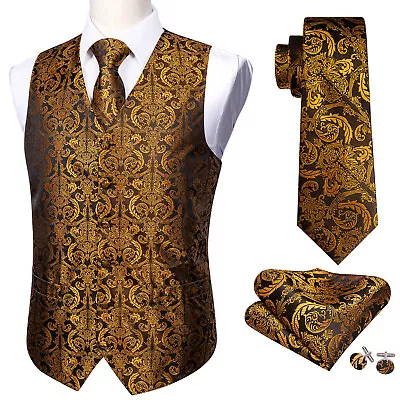 Men's Paisley Design Dress Vest And Neck Tie Hankie Set For Suit Or Tuxedo • $15.99