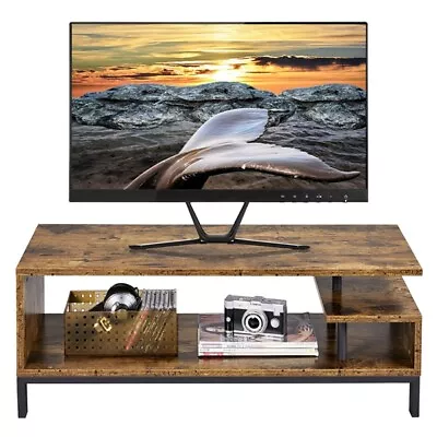 Industrial TV Table Wood TV Stand Cabinet With Shelf For Living Room Metal Frame • £59.69