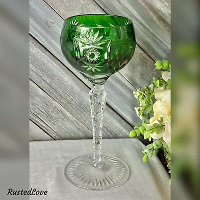 Nachtmann Traube Crystal Green Wine Glass Cut To Clear German Vintage Glass 1 * • $100