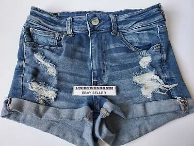 American Eagle Hi-Rise Shortie Size 8 Next Level Stretch Distressed Shorts Women • $19.99