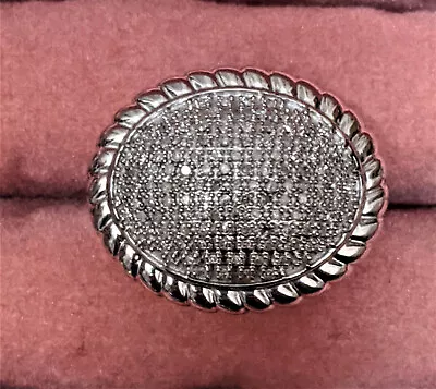 925 Sterling Silver Large Dome Oval Micro Pave Dia. Ring Size 8 Set East To West • $98