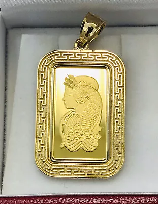 $795 • Buy 14k Yellow Gold Greek Style Frame 9999 Credit Suisse Gold Bullion 5 Gram Pendant