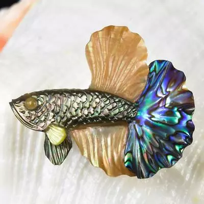 Siamese Fighting Fish Betta Iridescent Multicolor Shell Carving 3.13 G Drilled • $39.95