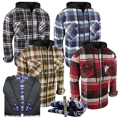 $33.95 • Buy Hoodie Plaid Flannel Jacket Zip Up Men Shirt Fully Quilted Thick 4 Pocket Hooded