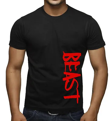 Men's Red Beast Black T Shirt Workout Bodybuilding Fitness Gym Flex Muscle Tee • $14.99