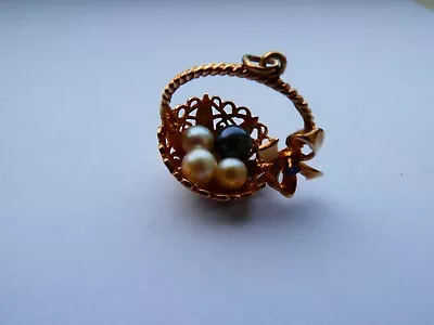 Hallmarked 9ct Gold Easter Egg Basket Charm With 3 Cultured Pearls And Sapphire • £180