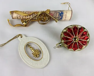 Vintage Christmas Ornaments 3pc Mercury Glass Bulb Sheet Music Scroll & Pendant • $11.20